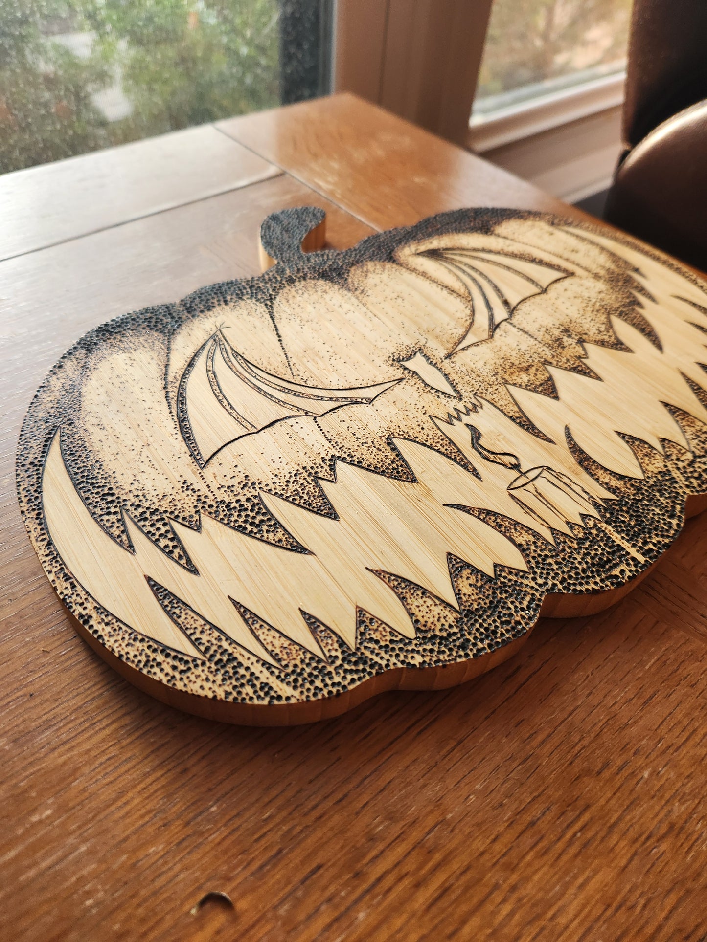Jack-o’-lantern Pumpkin Wood-burned Board