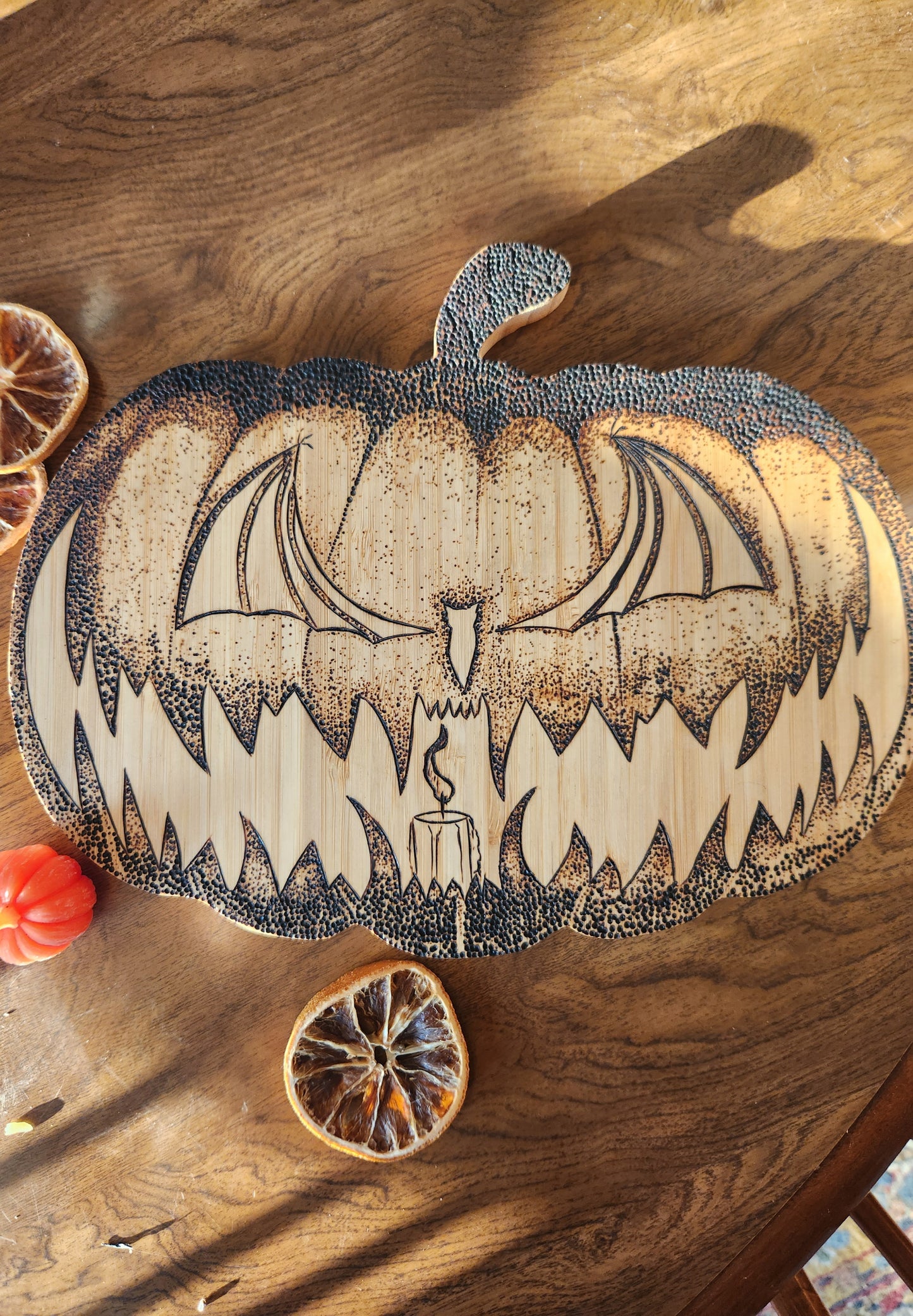 Jack-o’-lantern Pumpkin Wood-burned Board