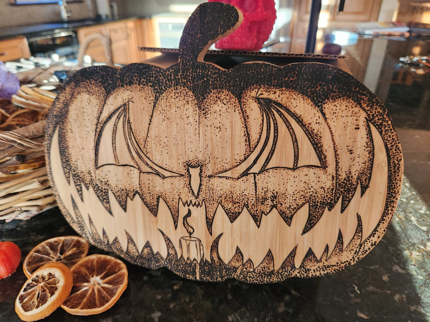Jack-o’-lantern Pumpkin Wood-burned Board