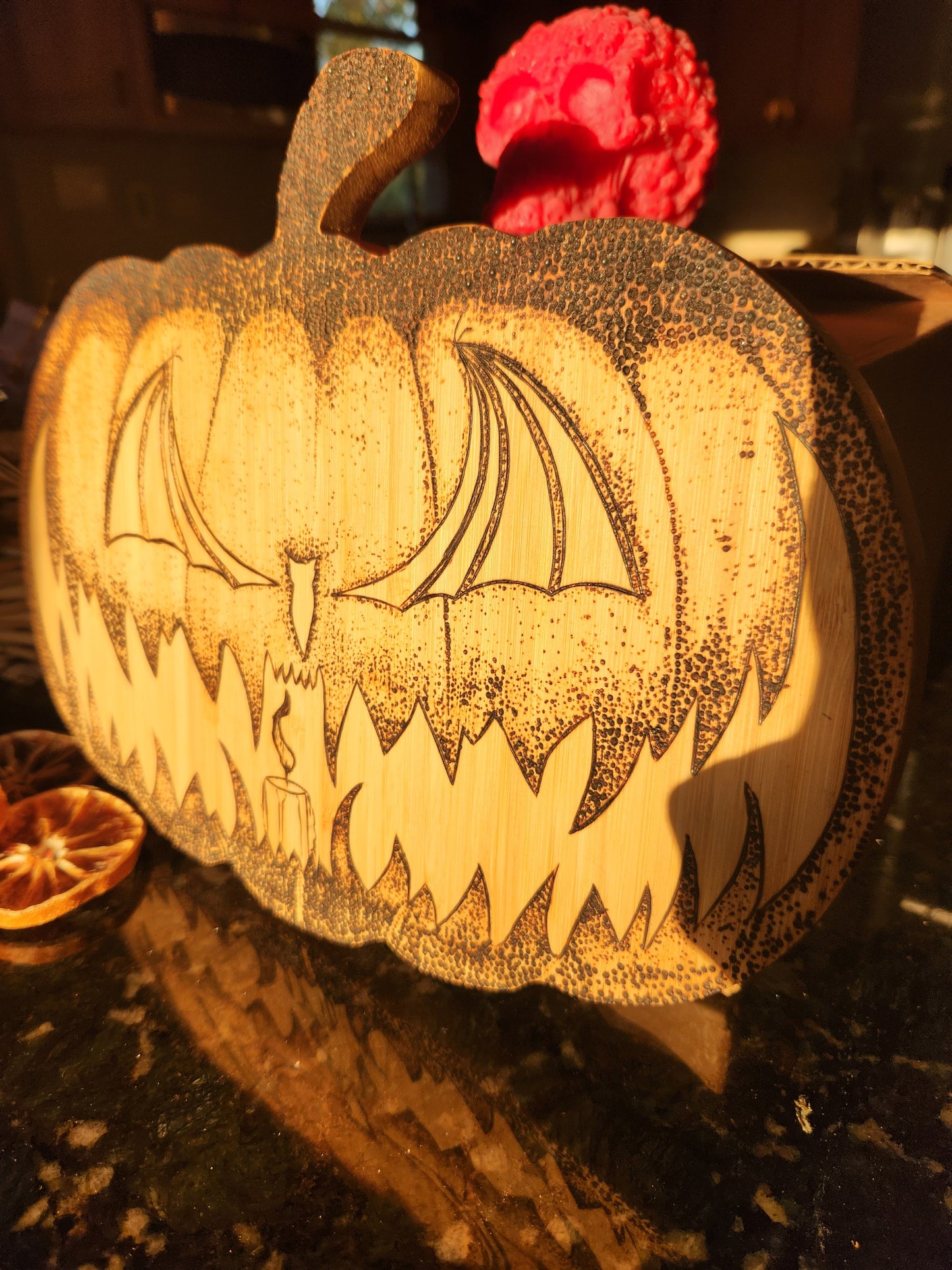 Jack-o’-lantern Pumpkin Wood-burned Board