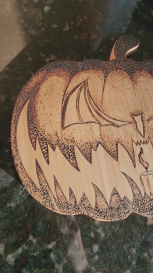 Jack-o’-lantern Pumpkin Wood-burned Board