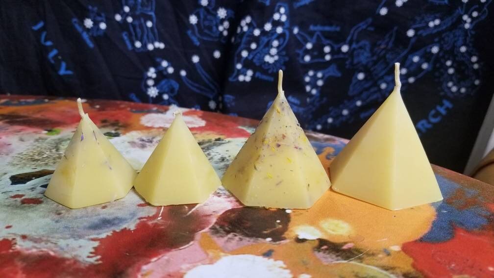 Hexagonal Pyramid Beeswax Candles Creative Alternative to Tealight & Votive Candles Natural Gentle Honey Scented with Flower Inclusions