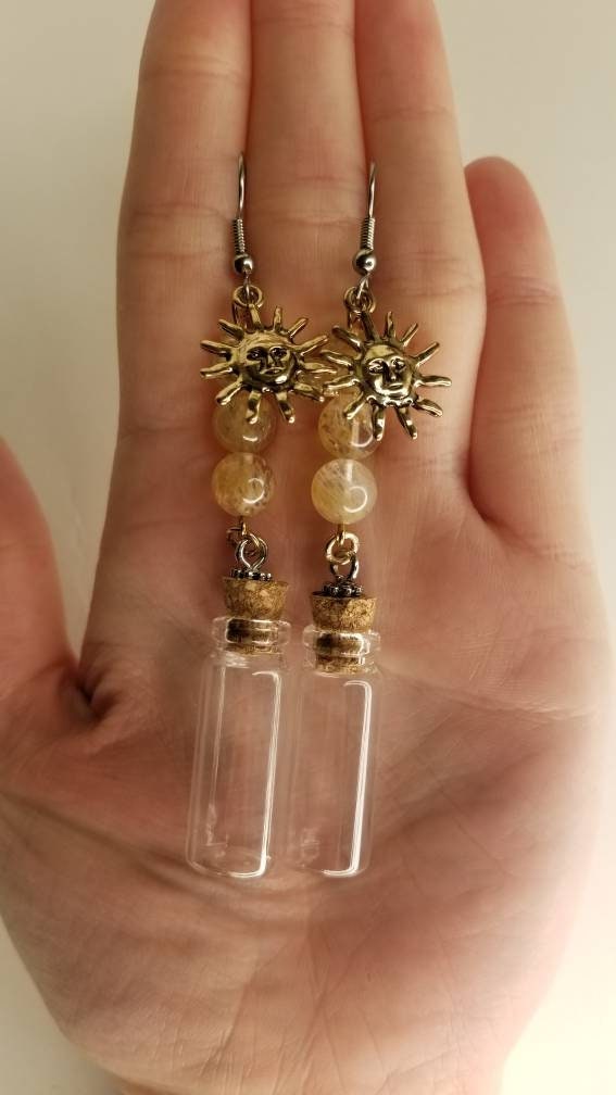 Sun Bottle Honey Calcite Dangle Earrings