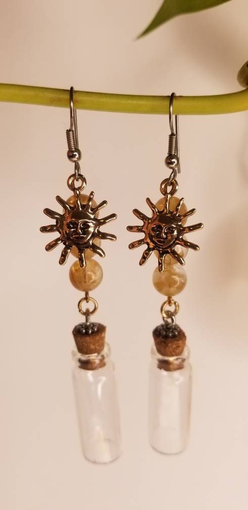 Sun Bottle Honey Calcite Dangle Earrings